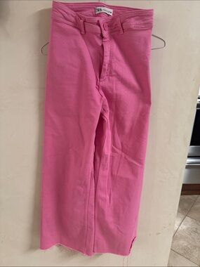 Zara Hot Pink High-Waist Wide Leg Jeans